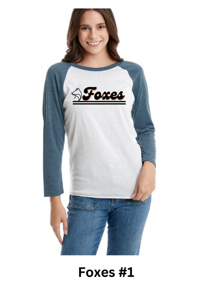 Foxes Baseball Tees (Adult Sizes)